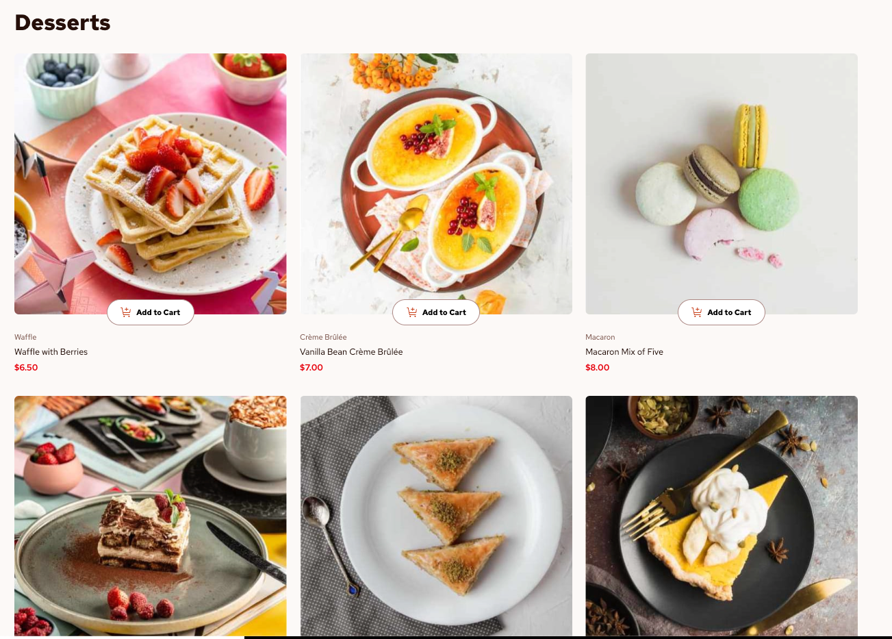 Prodcut Desserts List w/ Cart image